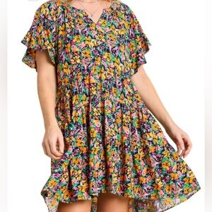 Umgee, medium, floral v-neck, high-low dress